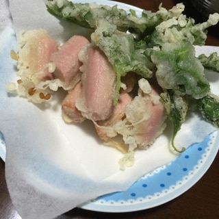 魚肉ソーセージと大葉の天ぷら♡